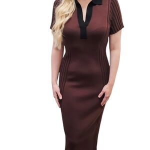 House of Harlow 1960 Black and Brown Polo Collar Sheath Midi Dress #26